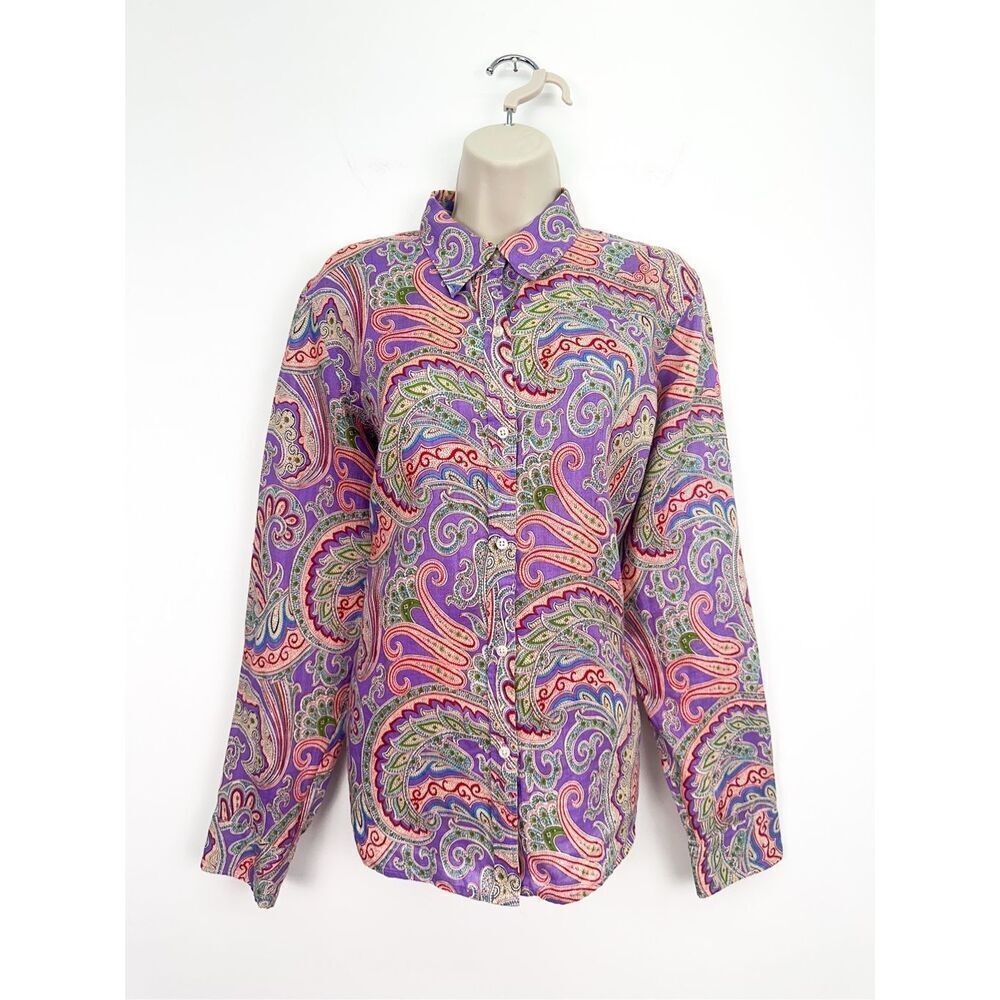 Lauren Ralph Lauren Women’s Purple Multi Paisley Linen Button Up Shirt